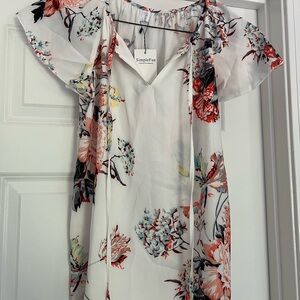 Simple Asymmetrical Tie Front Blouse Red and Pink